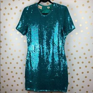 Scarlet Rage Vintage Silk Sequin Teal Mini Dress M